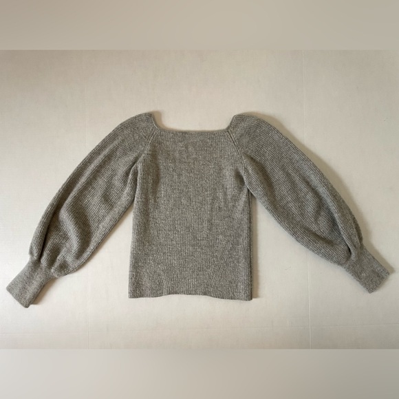Eleven Six Alpaca Camilla Sweater S, Gray Ribbed Knit, Square Neck Long Sleeve - Picture 14 of 15